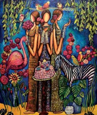 Shazly Khan, My secret mystical garden. A space of  peace and love, 30 x 36 Inch, Acrylic on Canvas, Figurative Paintings, AC-SZK-151